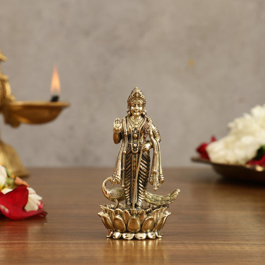Pure Brass Small Murugan Idol - 3.5 in Height