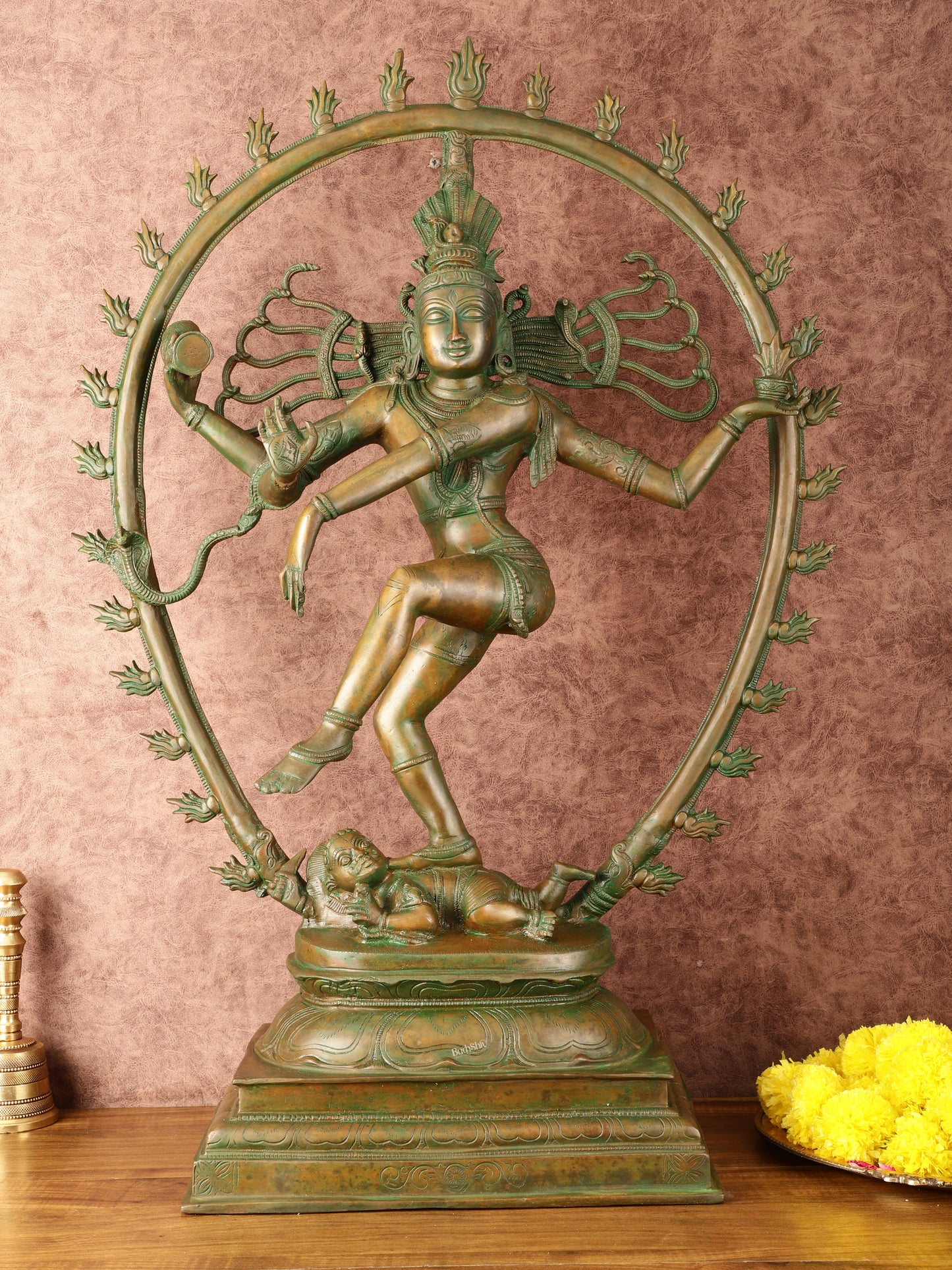 Unique Brass Nataraja Statue with Oval Arch - Antique Bronze Patina - 30" Tall