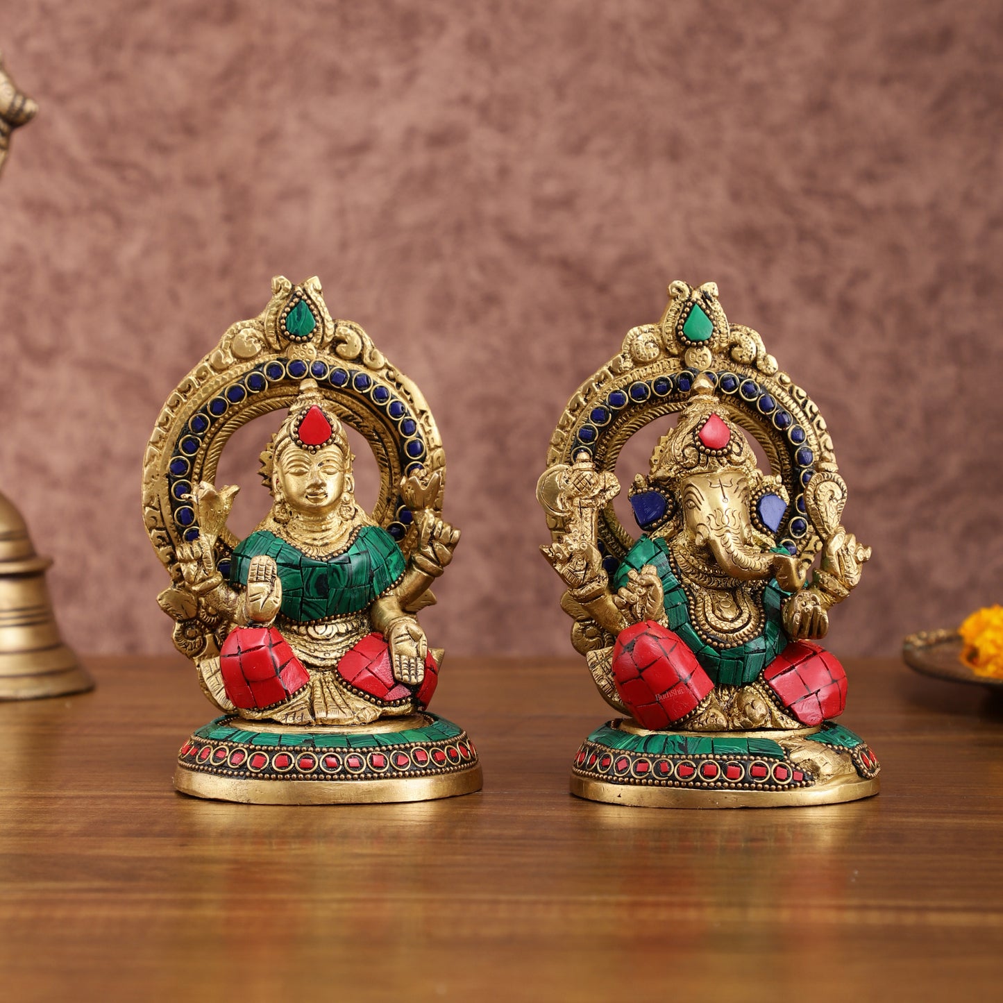 Superfine Brass Ganesh Lakshmi Idol Pair | 5.5-inch, 3 kg