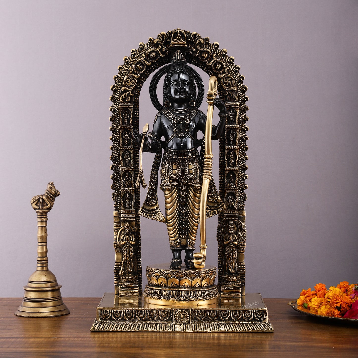 Majestic Ayodhya Ram Lalla Superfine Brass Sculpture - Black Edition, 18.5 Inch