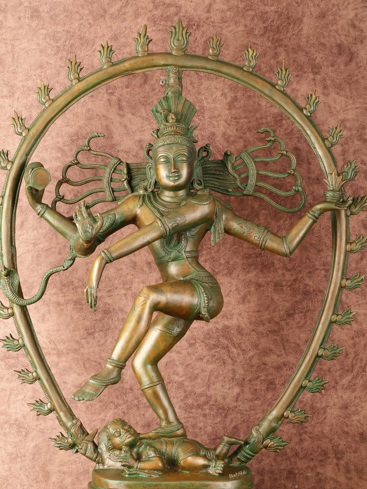 Unique Brass Nataraja Statue with Oval Arch - Antique Bronze Patina - 30" Tall