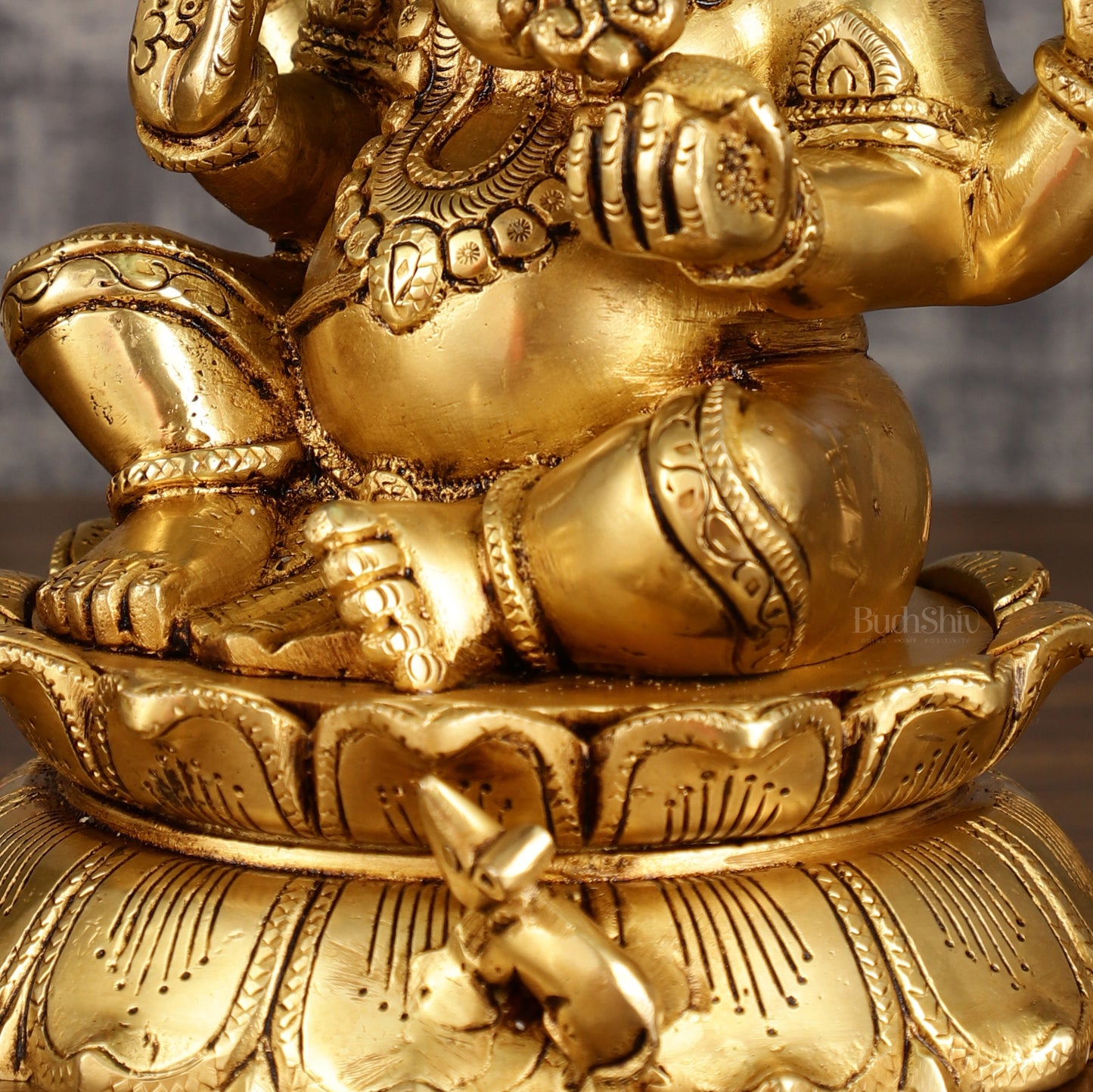 Brass Superfine Ganesha on lotus Statue | 9.5 Inch Height