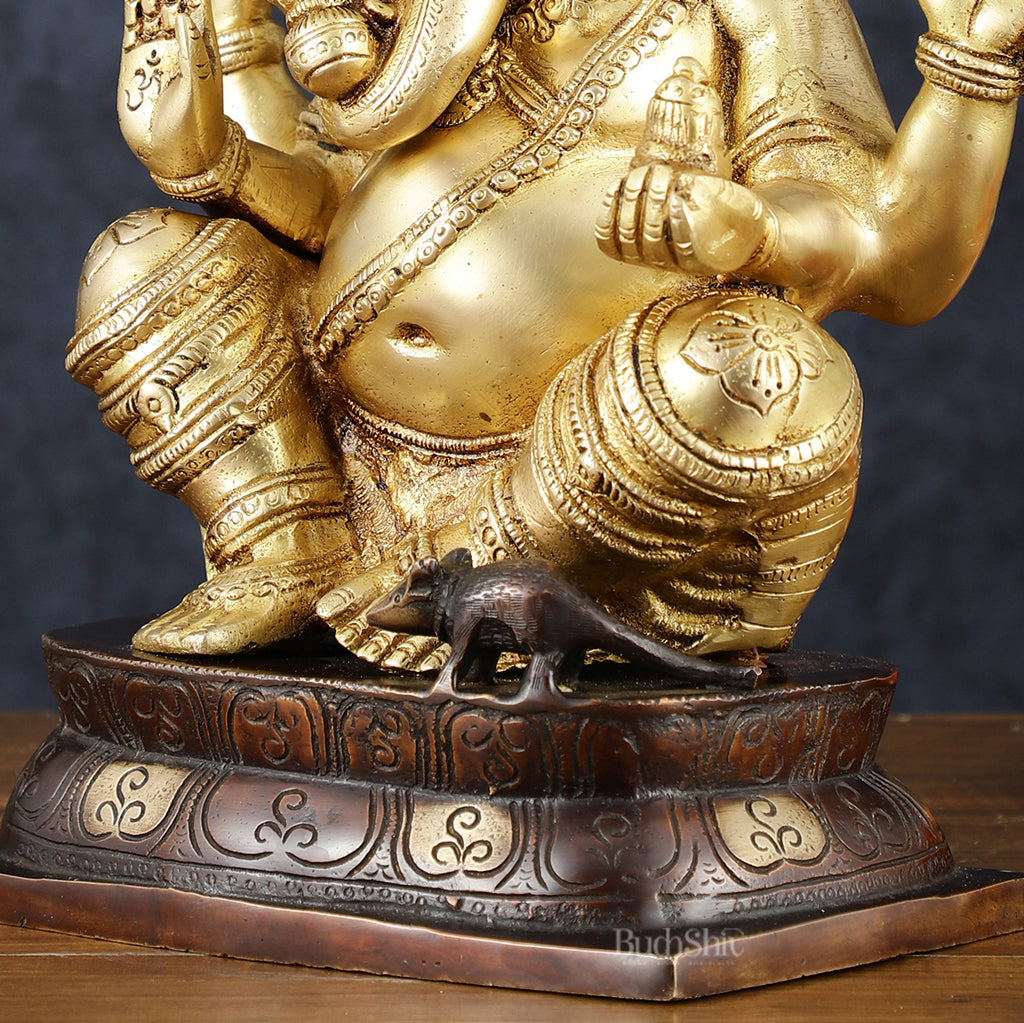 Brass Ganapati Idol – Handcrafted with Right-Side Trunk, 16" Height