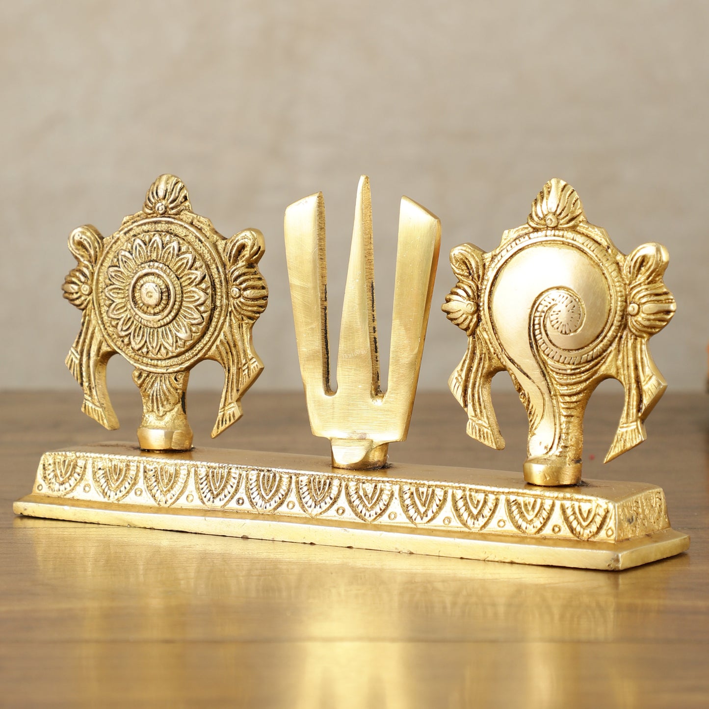 Elegant Pure Brass Shankh Chakra Namah Symbol – 4 Inch Height