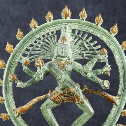 Vintage Brass Dancing Shiva as Nataraja Sculpture – 20" Height, Green Patina Finish