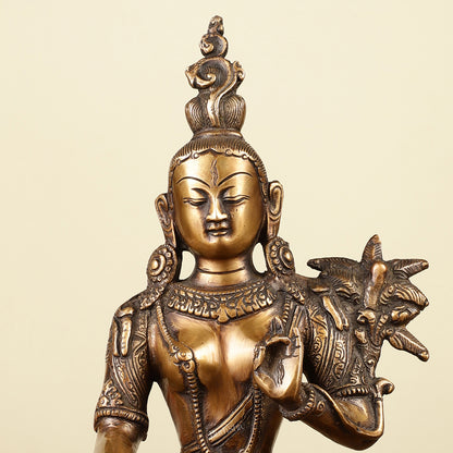 Pure Brass White Tara Devi Idol  10.5"