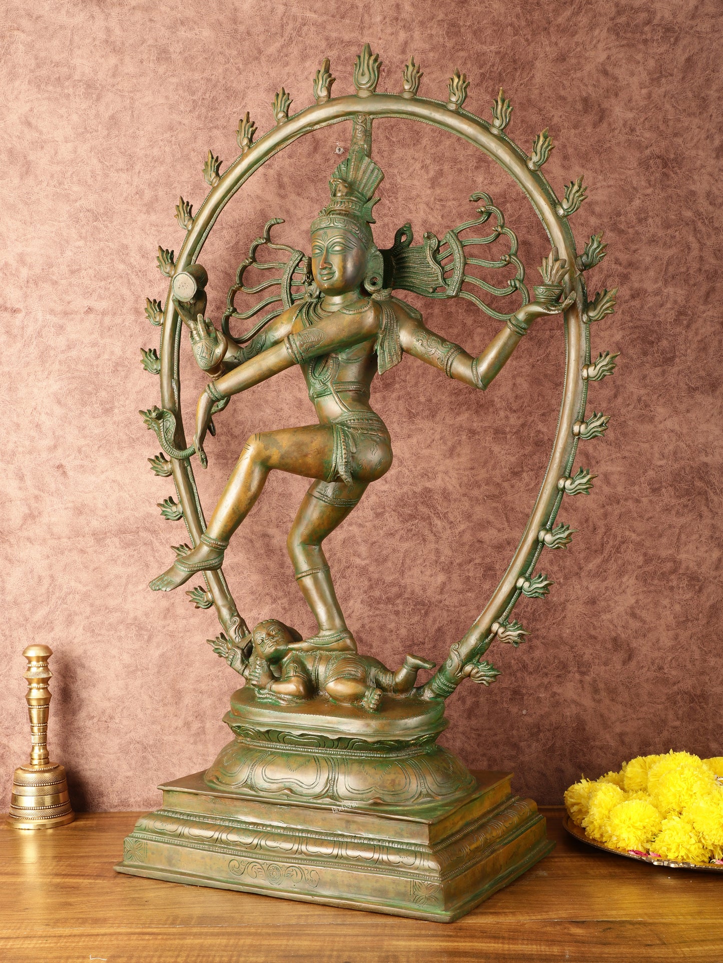 Unique Brass Nataraja Statue with Oval Arch - Antique Bronze Patina - 30" Tall