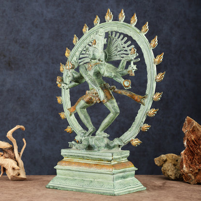 Vintage Brass Dancing Shiva as Nataraja Sculpture – 20" Height, Green Patina Finish