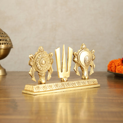 Elegant Pure Brass Shankh Chakra Namah Symbol – 4 Inch Height