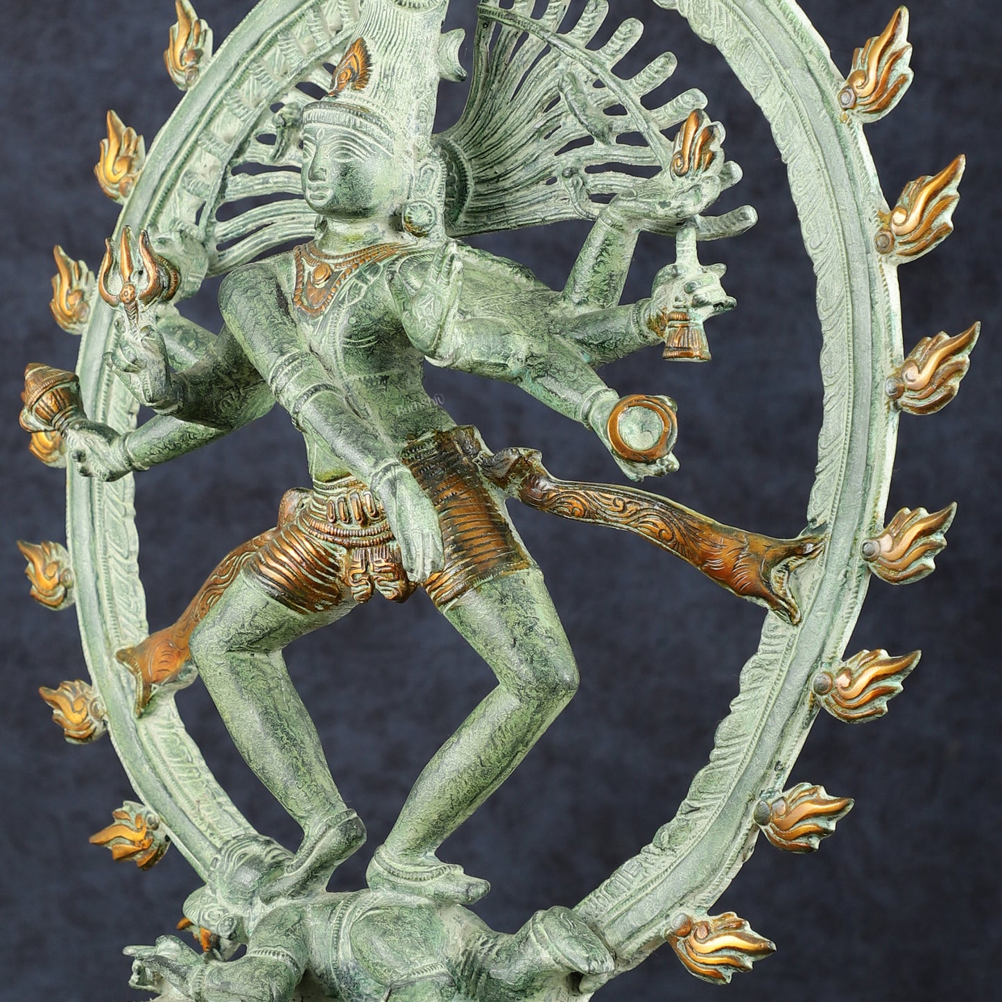 Vintage Brass Dancing Shiva as Nataraja Sculpture – 20" Height, Green Patina Finish