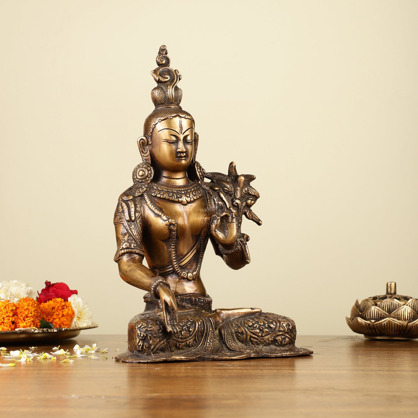 Pure Brass White Tara Devi Idol  10.5"