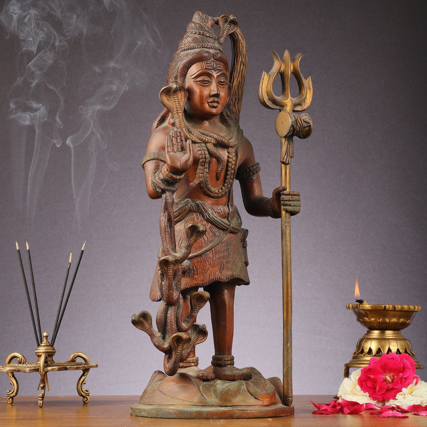 Brass Standing Lord Shiva Statue - Rustic finish - 18"