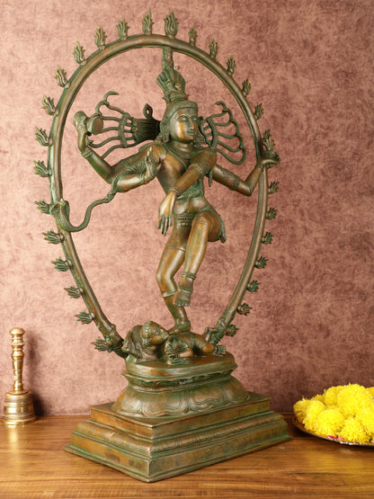 Unique Brass Nataraja Statue with Oval Arch - Antique Bronze Patina - 30" Tall