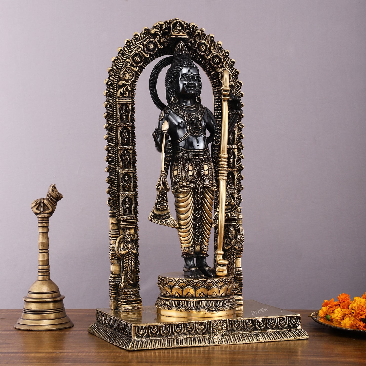 Majestic Ayodhya Ram Lalla Superfine Brass Sculpture - Black Edition, 18.5 Inch