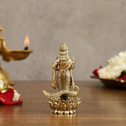 Pure Brass Small Murugan Idol - 3.5 in Height