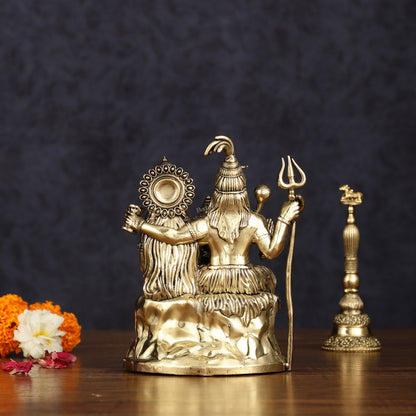 Pure Brass Shiv Parivar with Shiva, Parvati, and Ganesha - Intricate Lightweight Idol, 6" Tall