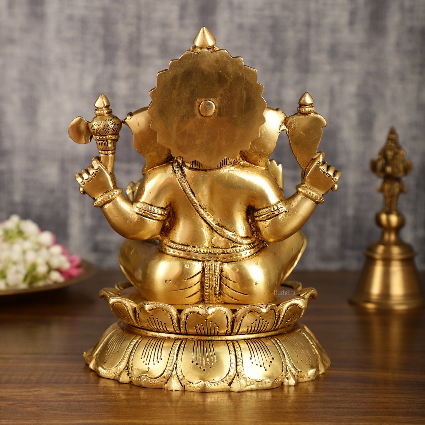 Brass Superfine Ganesha on lotus Statue | 9.5 Inch Height