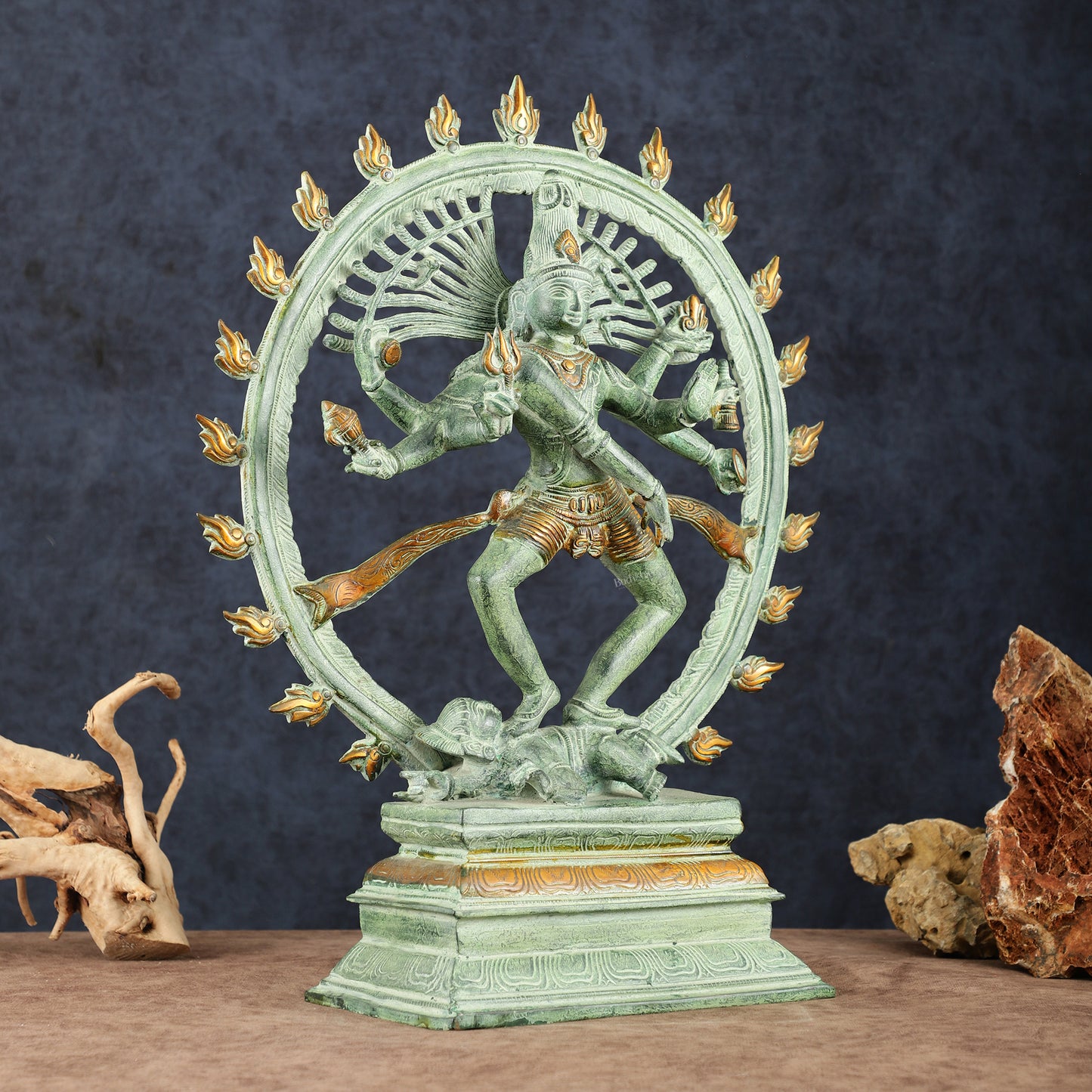 Vintage Brass Dancing Shiva as Nataraja Sculpture – 20" Height, Green Patina Finish