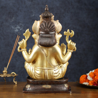 Brass Ganapati Idol – Handcrafted with Right-Side Trunk, 16" Height