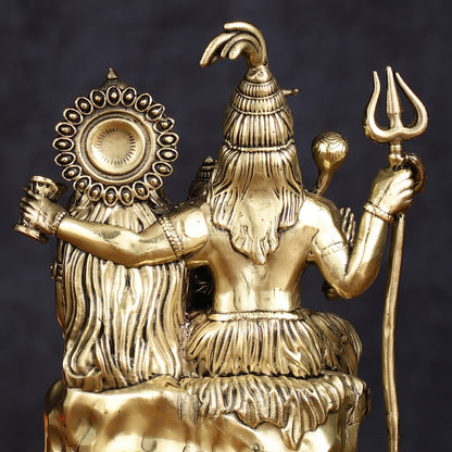 Pure Brass Shiv Parivar with Shiva, Parvati, and Ganesha - Intricate Lightweight Idol, 6" Tall