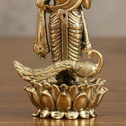 Pure Brass Small Murugan Idol - 3.5 in Height