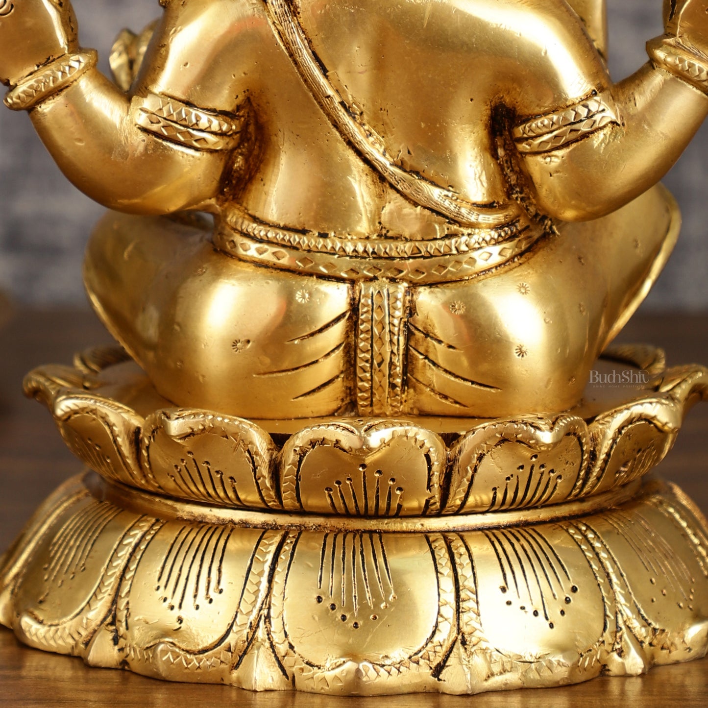 Brass Superfine Ganesha on lotus Statue | 9.5 Inch Height