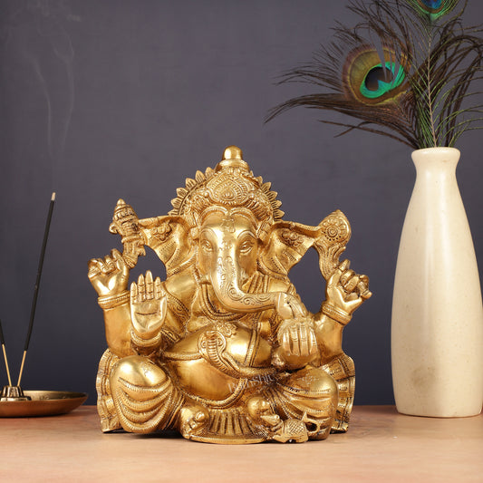 Brass Lord Ganesha Idol 9"