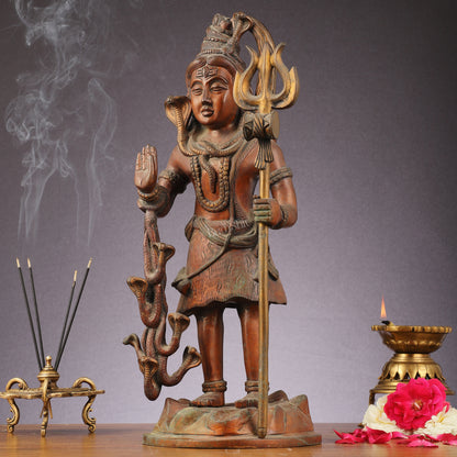 Brass Standing Lord Shiva Statue - Rustic finish - 18"