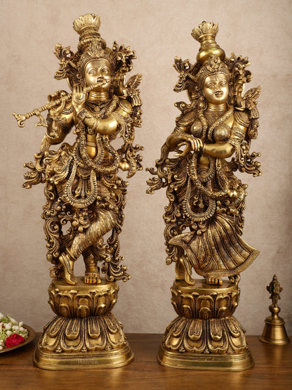 Pure Brass Superfine Radha Krishna Statue | 30" pair