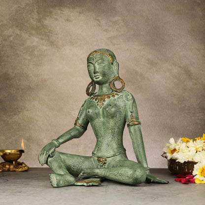 Brass Seated Nepalese Parvati Idol - Antique Patina Hues | 10.5 Inch