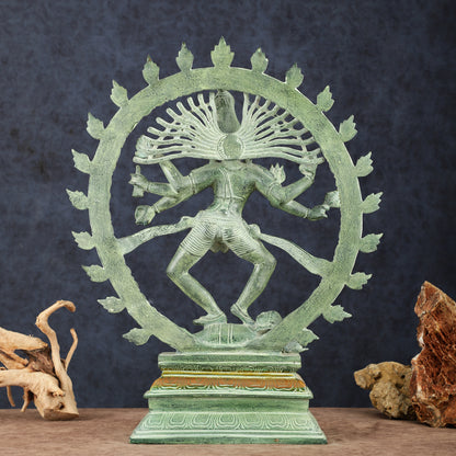 Vintage Brass Dancing Shiva as Nataraja Sculpture – 20" Height, Green Patina Finish