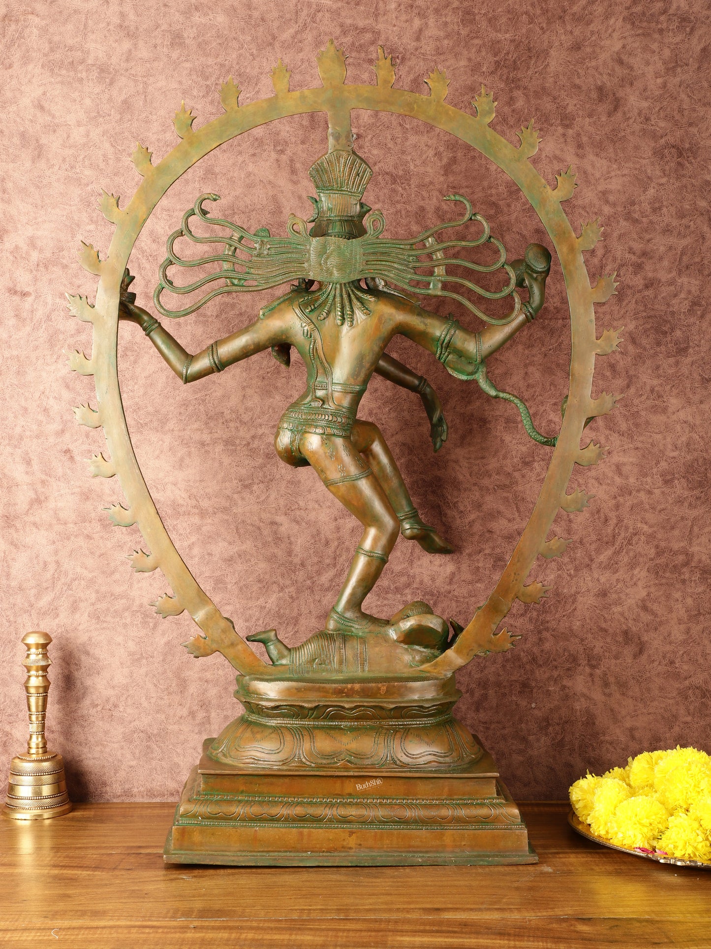 Unique Brass Nataraja Statue with Oval Arch - Antique Bronze Patina - 30" Tall