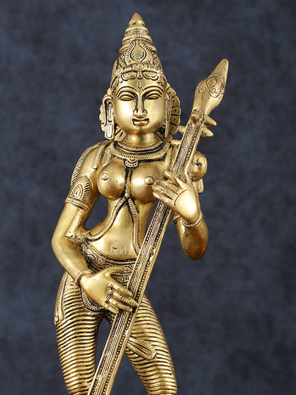 Brass Superfine Standing Goddess Saraswati Idol – 18" Height, Unique Design