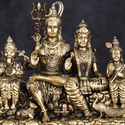 Pure Brass Intricate Complete Shiv Parivar Idol - 5.5" Tall