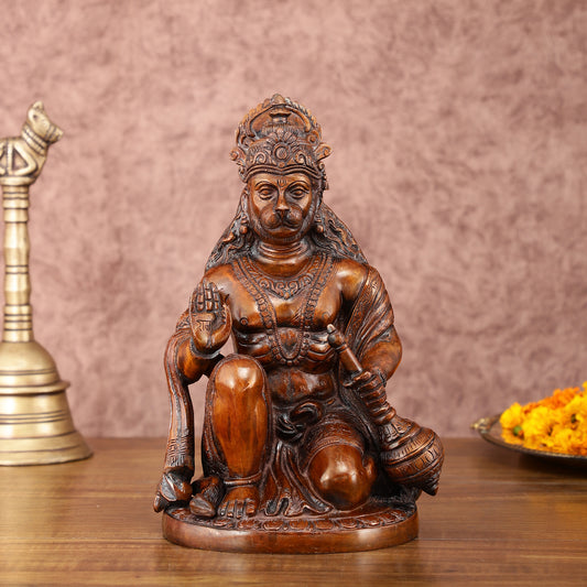 Vintage Brown Brass Hanuman Idol | 9 Inch