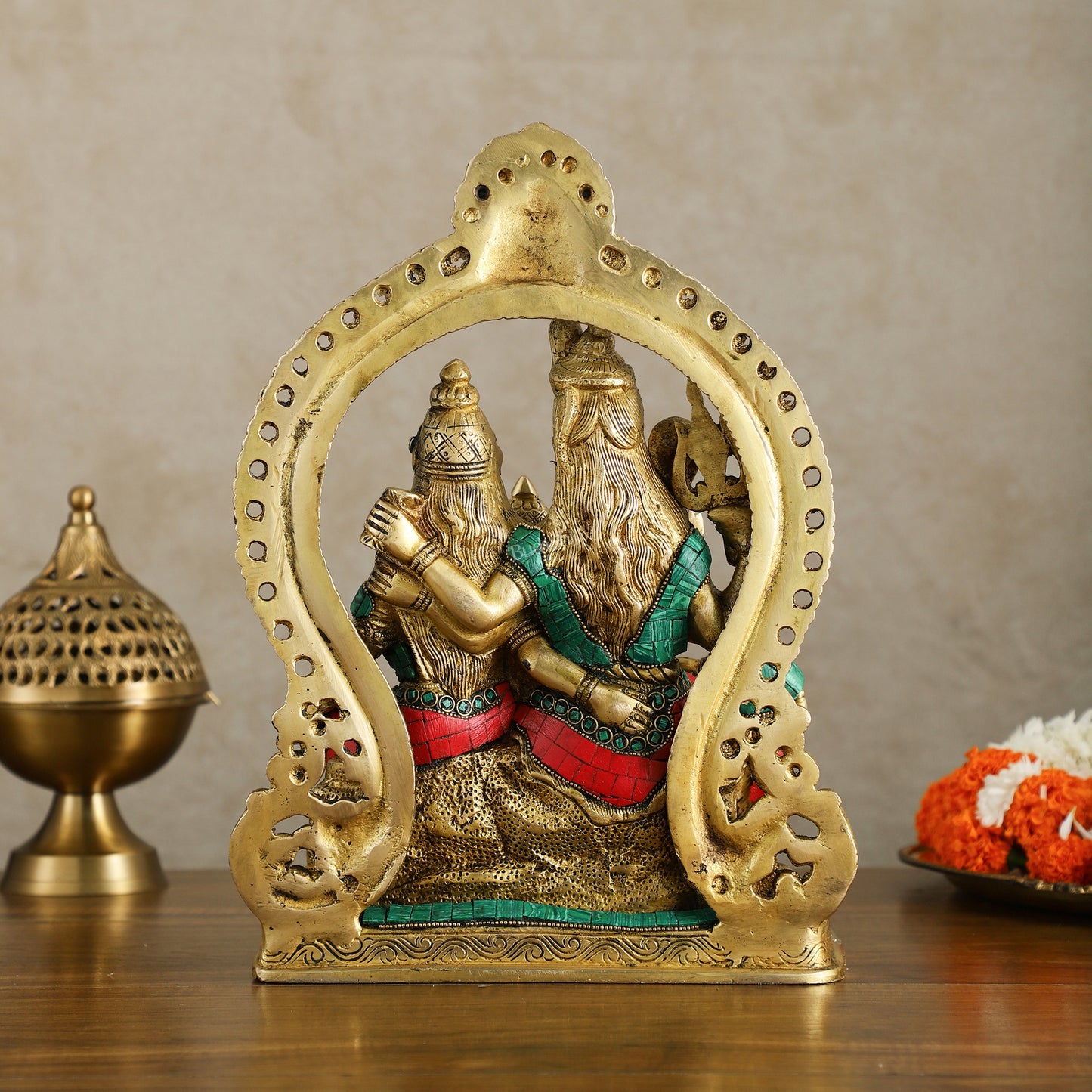 Brass Shiv Parivar Idol with Frame - 12.5 inch stonework