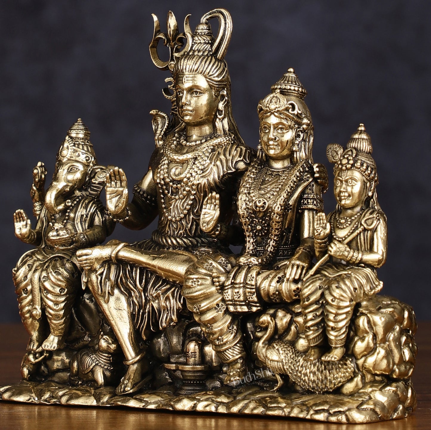 Pure Brass Intricate Complete Shiv Parivar Idol - 5.5" Tall