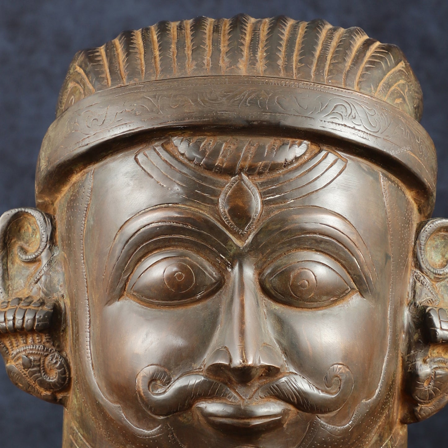 Majestic Lord Shiva Face Mukhalingam – Rustic Brass Tone, 11" Height