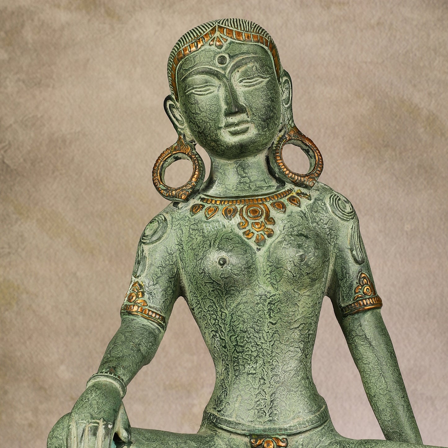 Brass Seated Nepalese Parvati Idol - Antique Patina Hues | 10.5 Inch