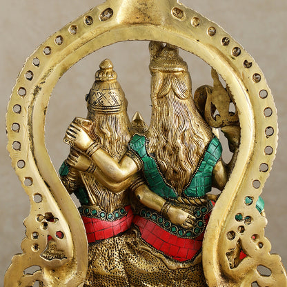 Brass Shiv Parivar Idol with Frame - 12.5 inch stonework