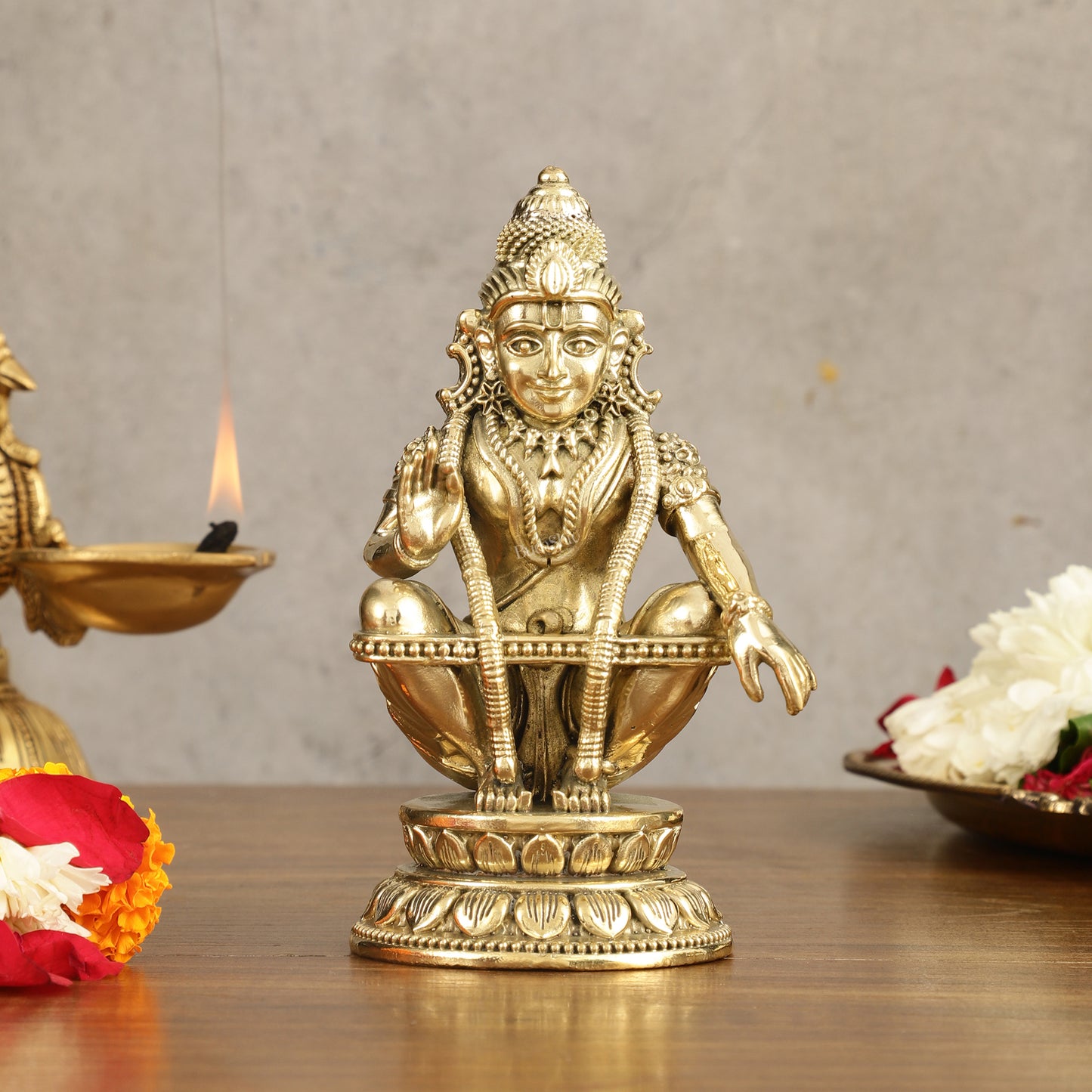 Pure Brass Superfine Ayyappa Swamy Idol - 6 in Height