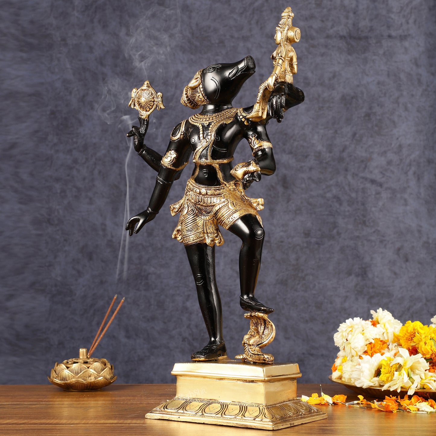 Varaha - Third Incarnation of Lord Vishnu Brass Idol | with bhooma Devi 17.5"