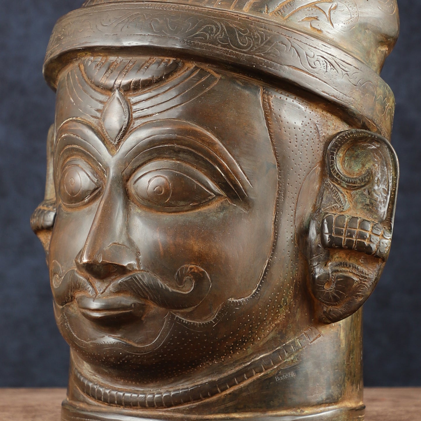 Majestic Lord Shiva Face Mukhalingam – Rustic Brass Tone, 11" Height