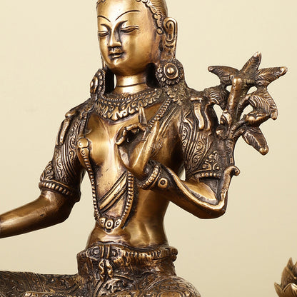 Pure Brass Green Tara Devi Idol 10.5"
