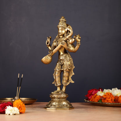 Brass Standing Saraswati Idol 10"