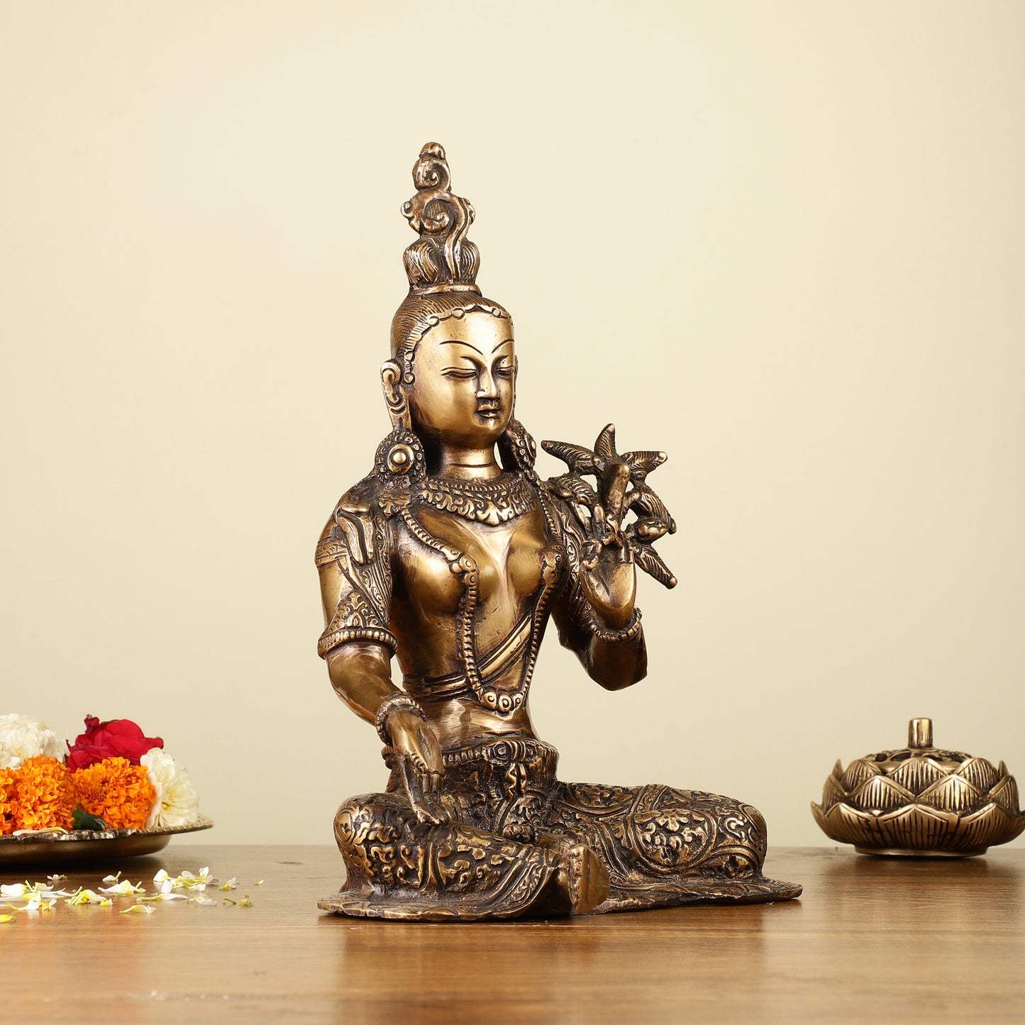 Pure Brass Green Tara Devi Idol 10.5"