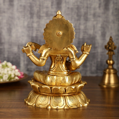 Brass Superfine Saraswati Statue on Lotus | 9 Inch