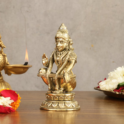 Pure Brass Superfine Ayyappa Swamy Idol - 6 in Height