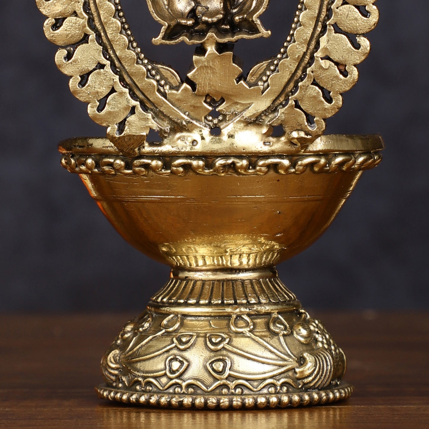 Brass Intricately Carved Ganesha Oil Lamp Diya - 6" Tall