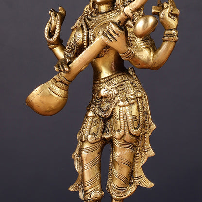 Brass Standing Saraswati Idol 10"